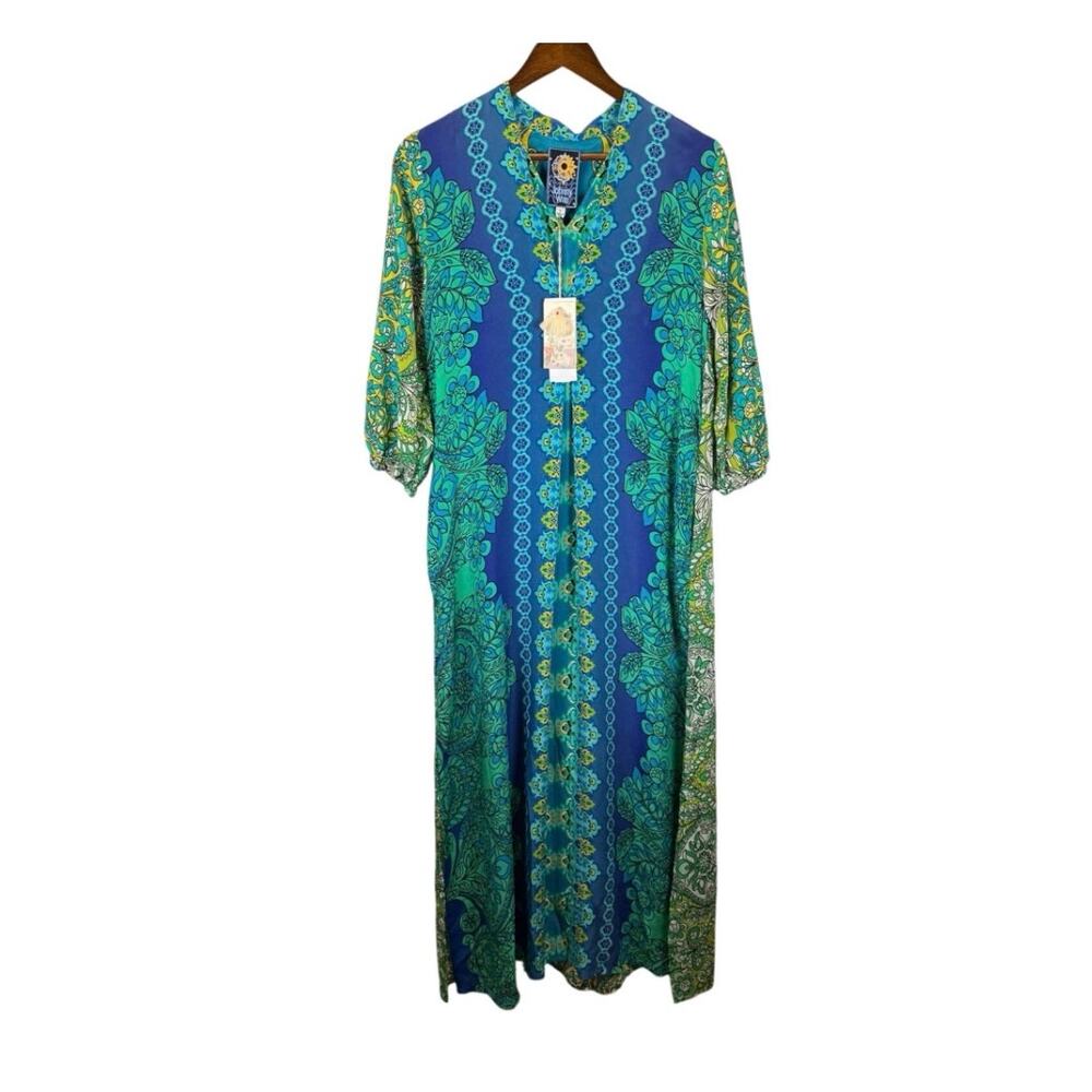 Johnny Was Womens XS Kahinu Dress & Slip Silk Diomedes Blue Boho Floral NWT $465 - Picture 2 of 15